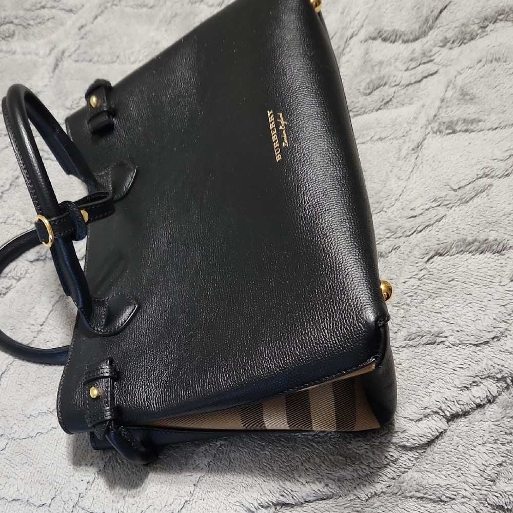 Burberry Black Leather Satchel with Signature Check Trim